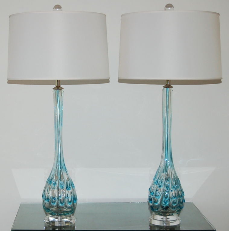 Pair of Vintage Murano Long Necked Lamps with Applied Glass Drips