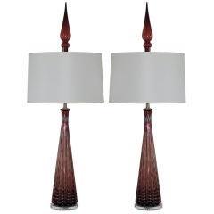 A.V.E.M. Vintage Murano Table Lamps in Aubergine