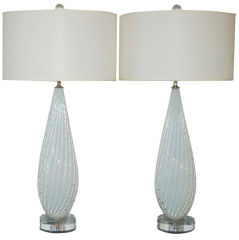 Vintage Murano Lamps by Barbini in White Opaline