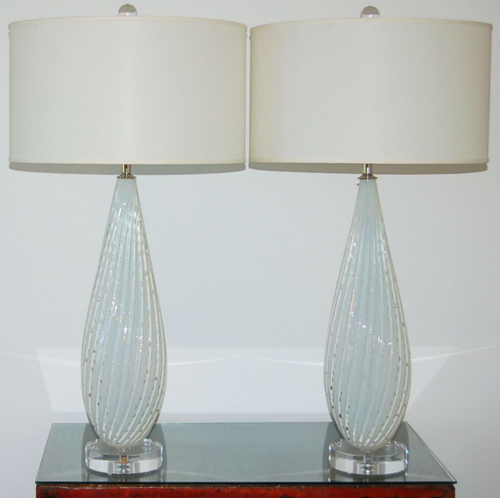 Italian Vintage Murano Lamps by Barbini in White Opaline