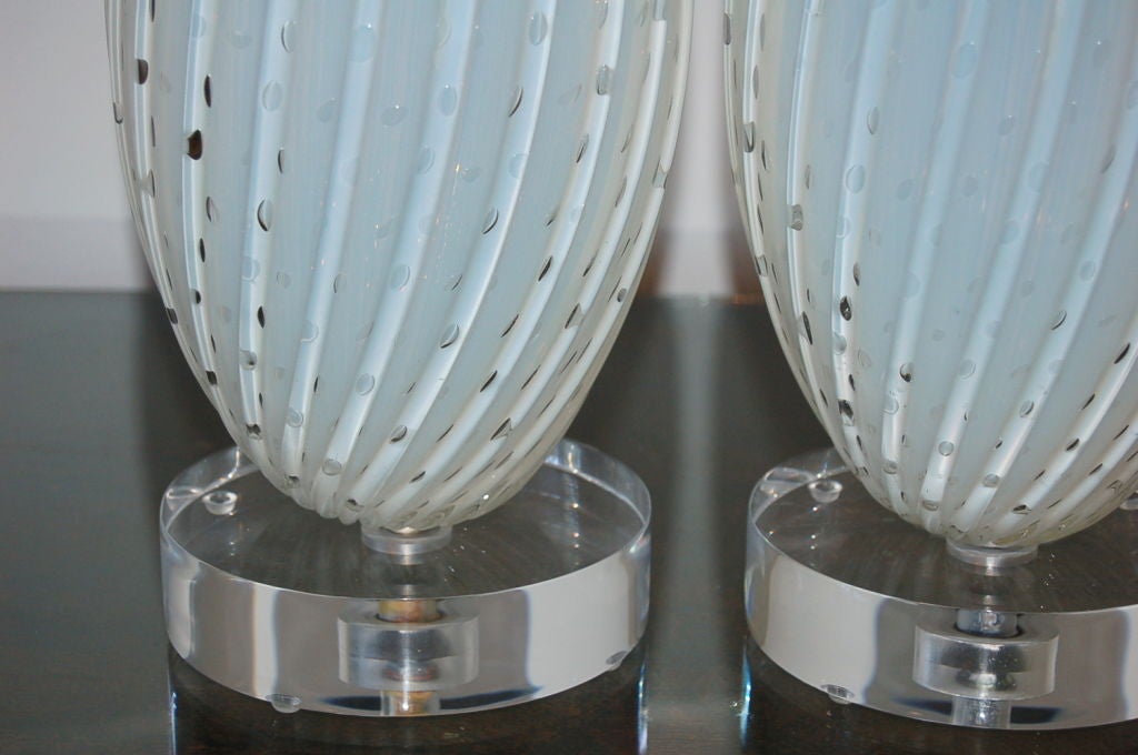 Murano Glass Vintage Murano Lamps by Barbini in White Opaline