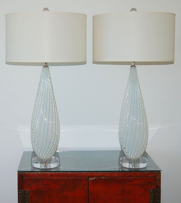 Vintage Murano Lamps by Barbini in White Opaline 2
