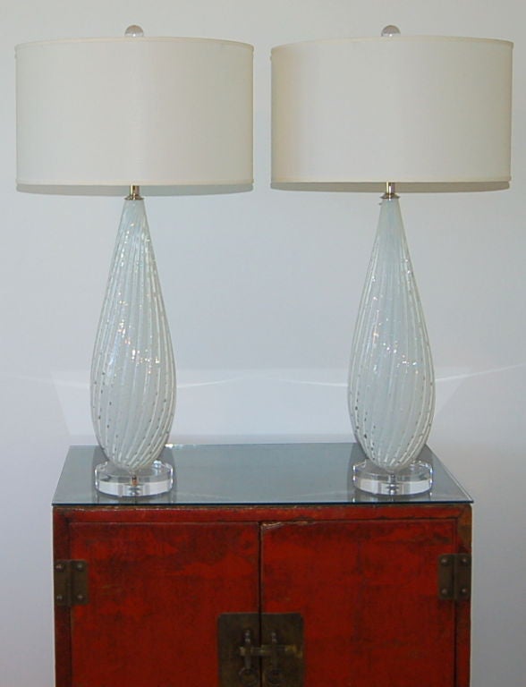 Vintage Murano Lamps by Barbini in White Opaline 3