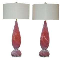 Pair of Opaline Vintage Murano Lamps in Peach Berry