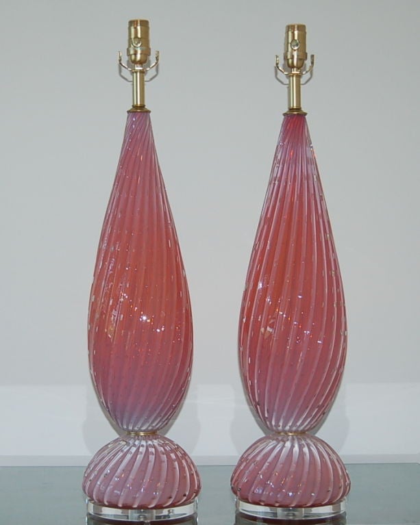 Pair of Opaline Vintage Murano Lamps in Peach Berry