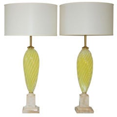 Matched Pair of Seguso Lemon Yellow Opaline Murano Lamps