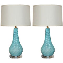 Vintage Robins Egg Blue Murano Lamps by Seguso