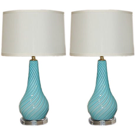 Vintage Robins Egg Blue Murano Lamps by Seguso