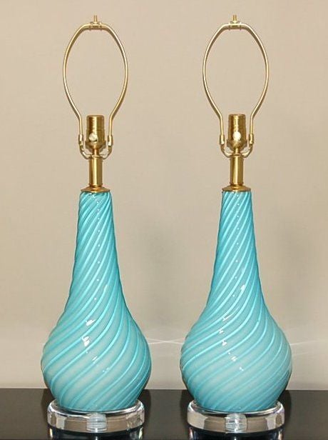 Mid-20th Century Vintage Robins Egg Blue Murano Lamps by Seguso