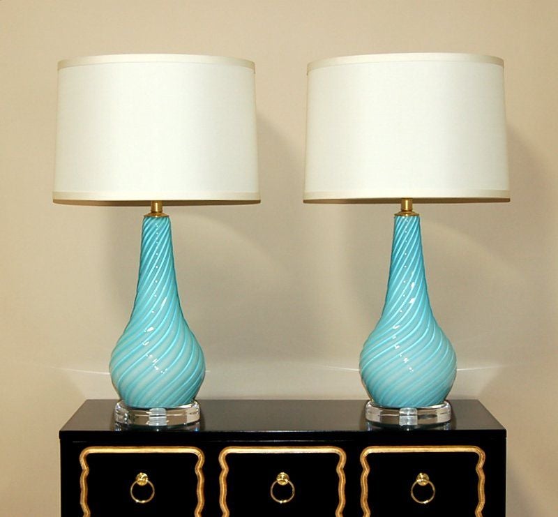 Murano Glass Vintage Robins Egg Blue Murano Lamps by Seguso