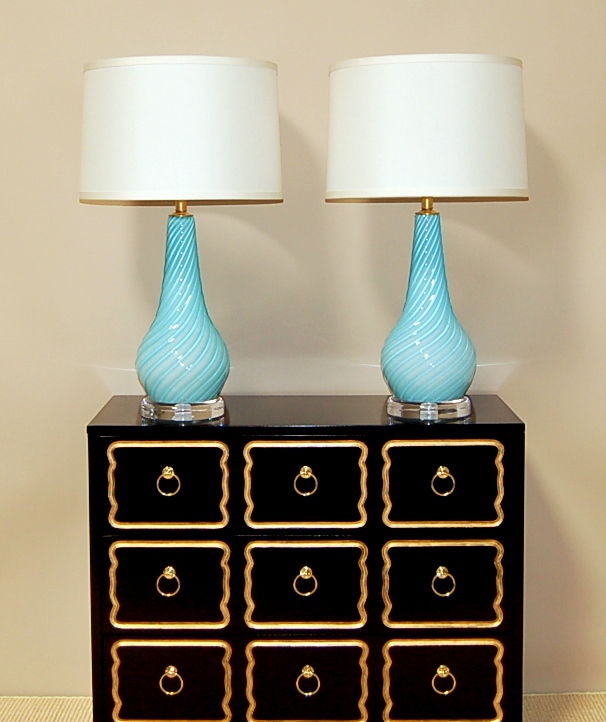 Vintage Robins Egg Blue Murano Lamps by Seguso 3