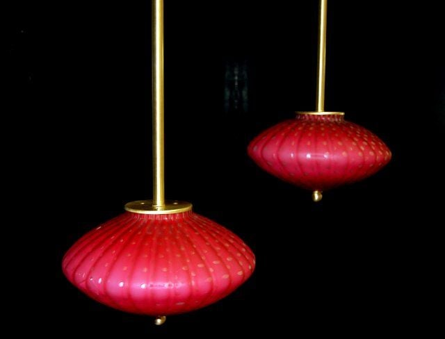 Murano Glass Vintage Space Age Murano Pendant Lamps in Raspberry For Sale