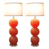 Pulegoso Stacked Ball Murano Lamps in Melon on Lucite