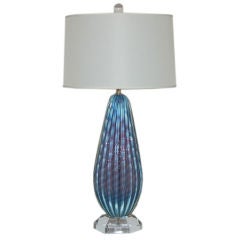 Vintage Murano Lamp in Lavender Blue with Tiger Stripes