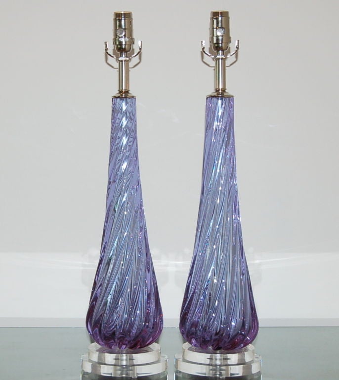 Mid-Century Modern Matched Pair of Vintage Murano Alexandrite Lamps