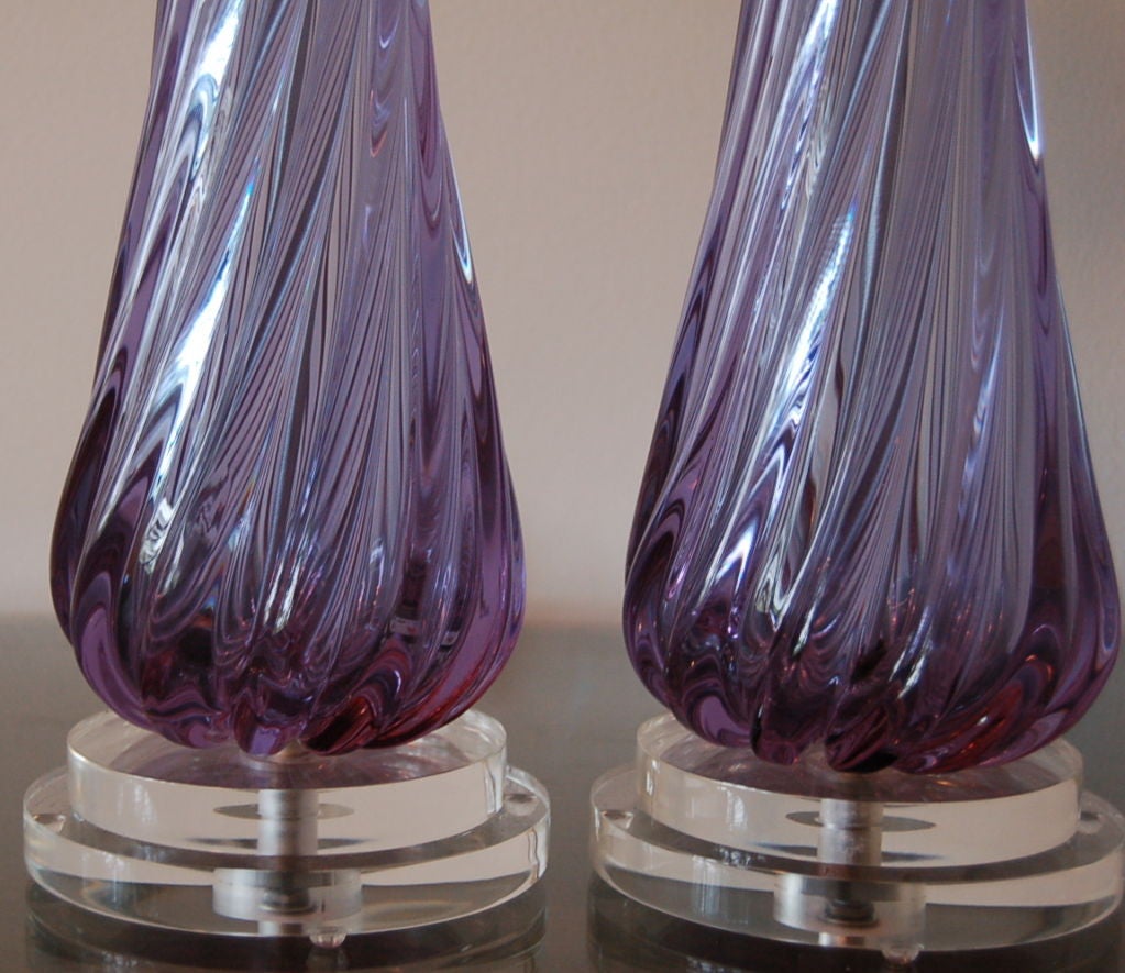 Glass Matched Pair of Vintage Murano Alexandrite Lamps