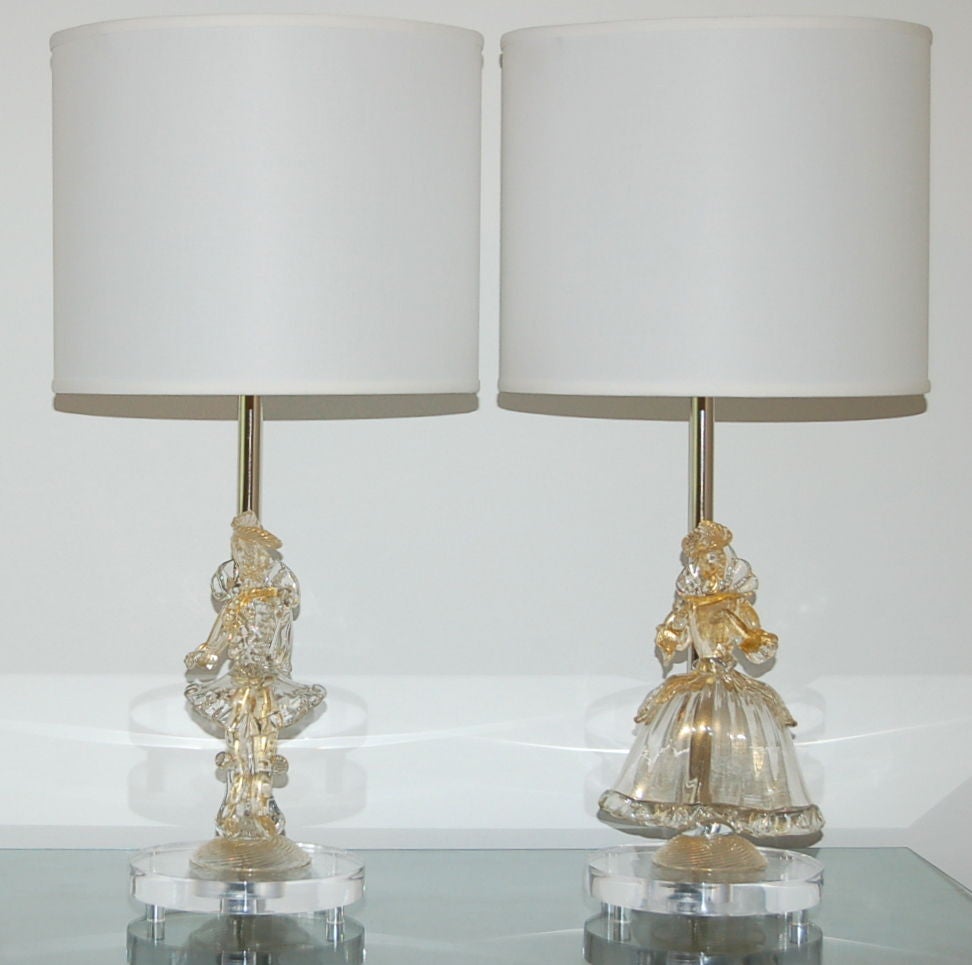 Vintage Murano Figurine Lamps in Rare Clear and Gold