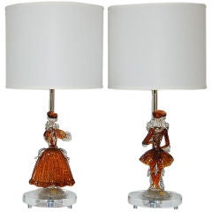 Matched Pair of Figurines in Cognac and Gold