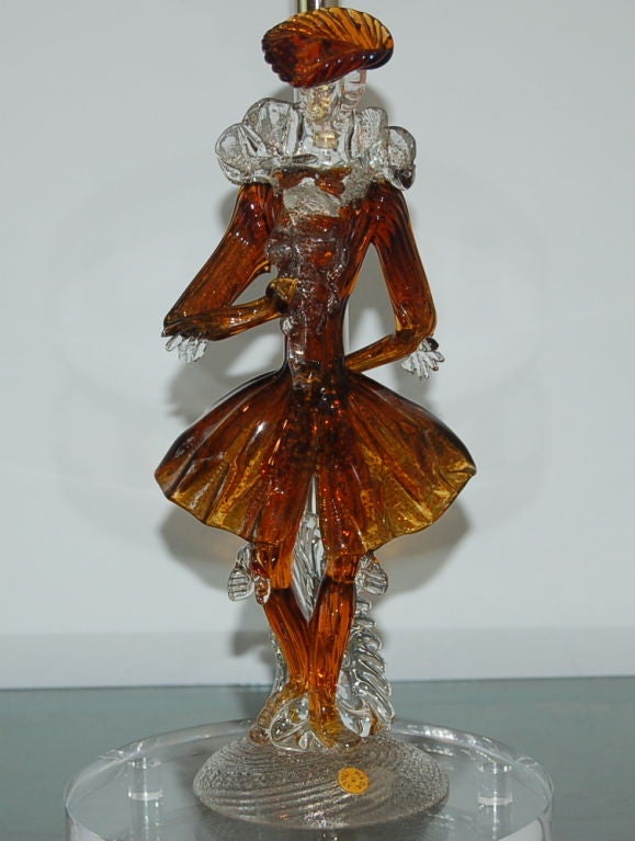 Italian Matched Pair of Figurines in Cognac and Gold