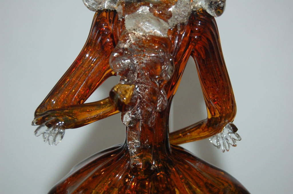 Murano Glass Matched Pair of Figurines in Cognac and Gold