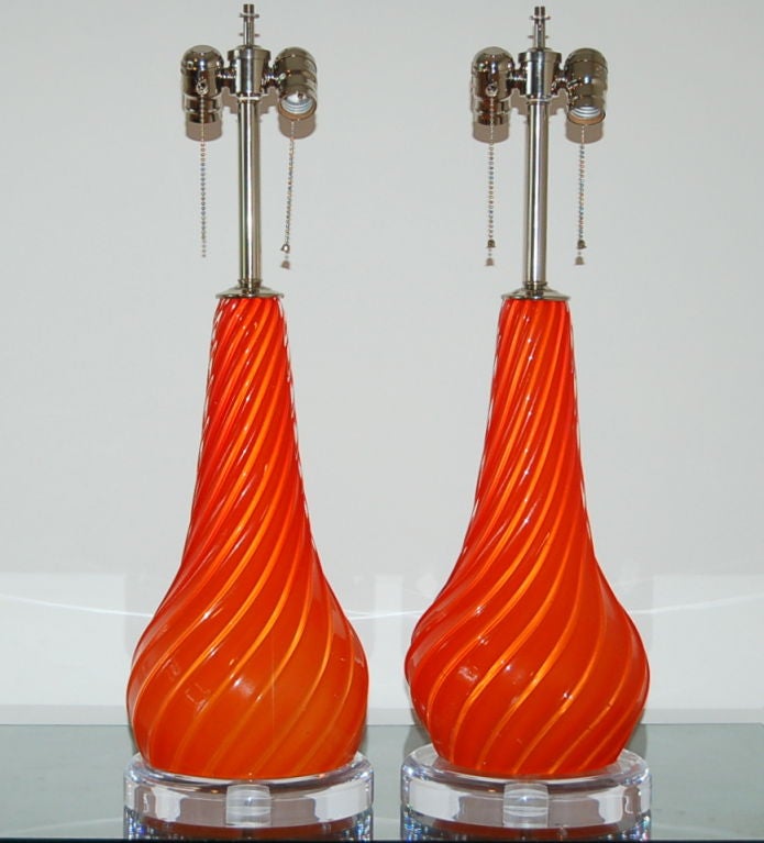 Mid-Century Modern Red Orange Vintage Murano Lamps by Seguso For Sale