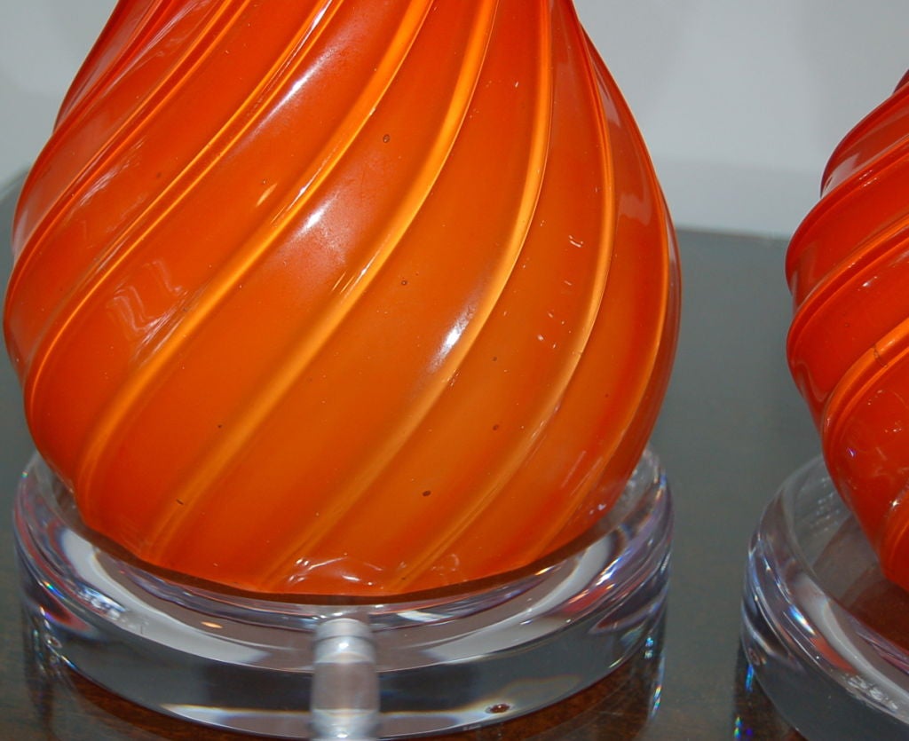Plated Red Orange Vintage Murano Lamps by Seguso For Sale