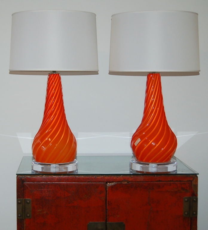 20th Century Red Orange Vintage Murano Lamps by Seguso For Sale