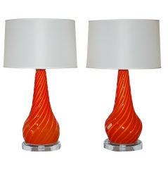 Red Orange Vintage Murano Lamps by Seguso