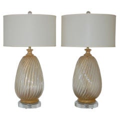Huge Barovier & Toso Murano Lamps in Clear with Gold Dust