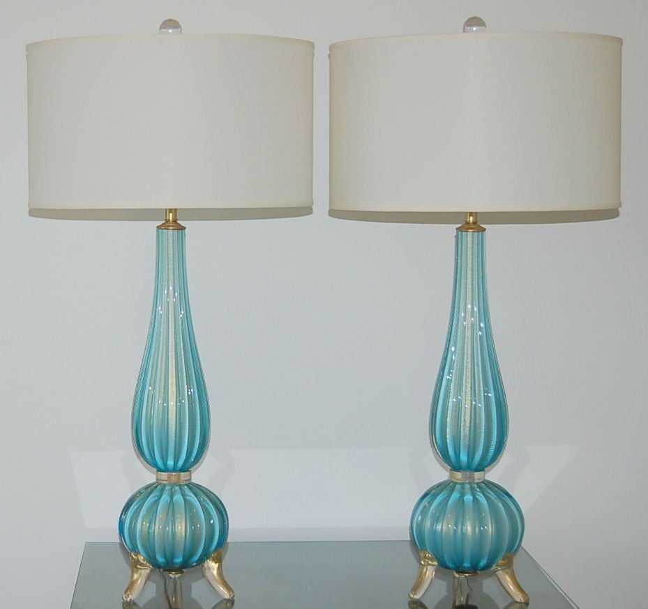 Classic 3 Foot Murano Lamps in Light Blue with Gold 4