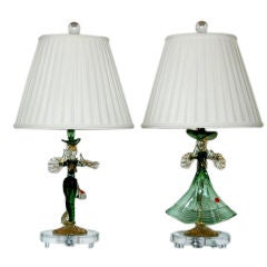 Vintage Murano Figurine Lamps in Emerald