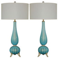 Classic 3 Foot Murano Lamps in Light Blue with Gold