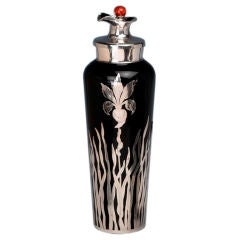 Large Art Deco black glass and sterling silver cocktail shaker
