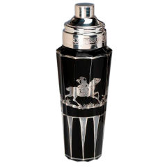 Art Deco black glass hunting scene cocktail shaker 10