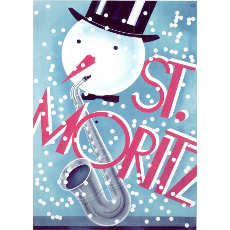 Original 'St. Moritz - 'Snowman' poster by Charles Kuhn, 1928