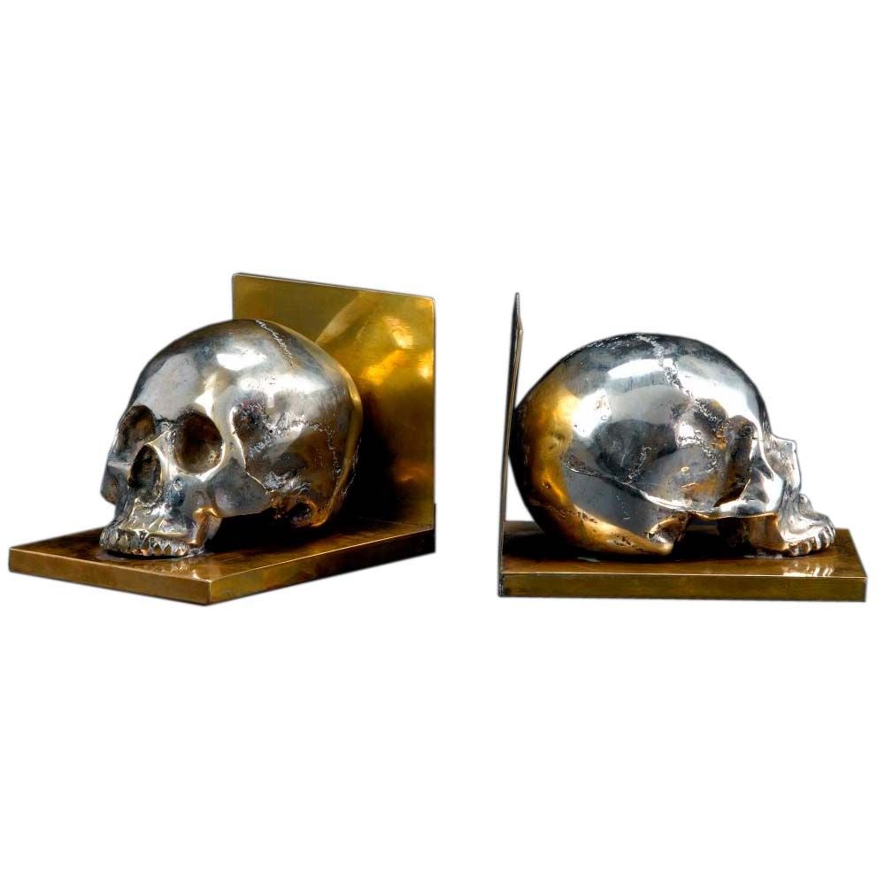 Silvered bronze ‘skull’ bookends