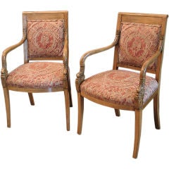 Pair of vintage fanatenils, Empire style. Fortuny upholstery