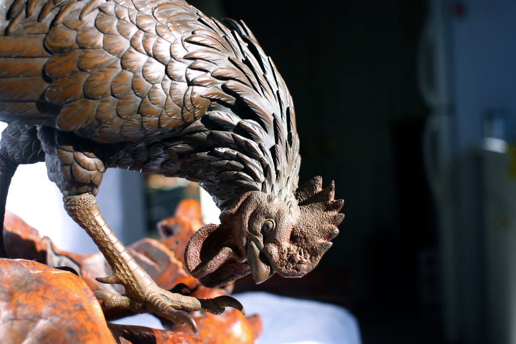 Bronze Rooster by Meiji Sculptor Seikoku