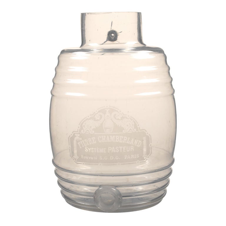 French Etched Glass Water Dispenser, Antique
