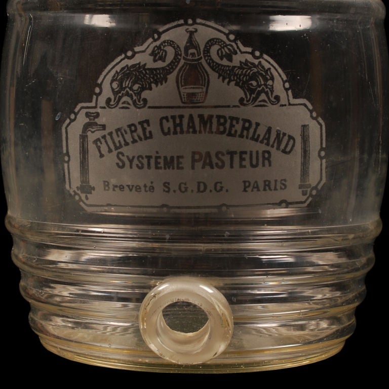 20th Century French Etched Glass Water Dispenser, Antique