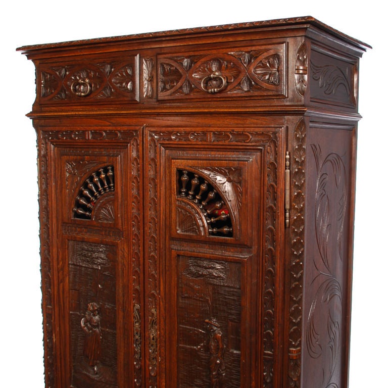 19th Century Hand Carved French Double Door Cabinet from Brittany, 19th C