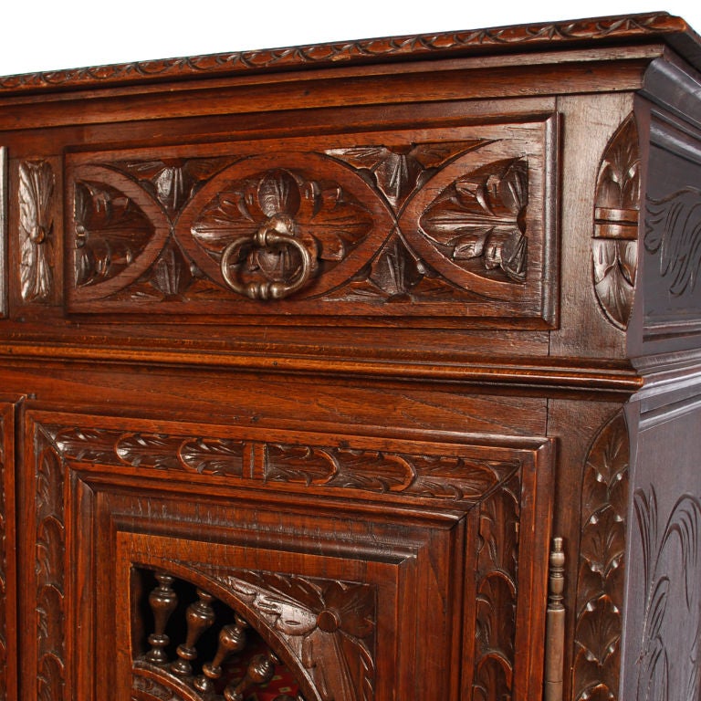Oak Hand Carved French Double Door Cabinet from Brittany, 19th C