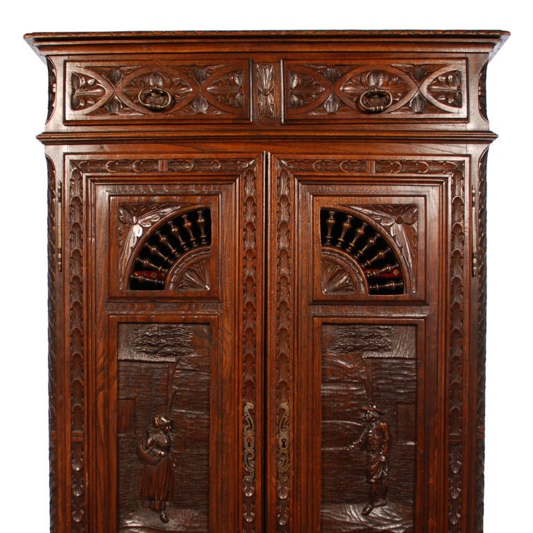 Hand Carved French Double Door Cabinet from Brittany, 19th C 1