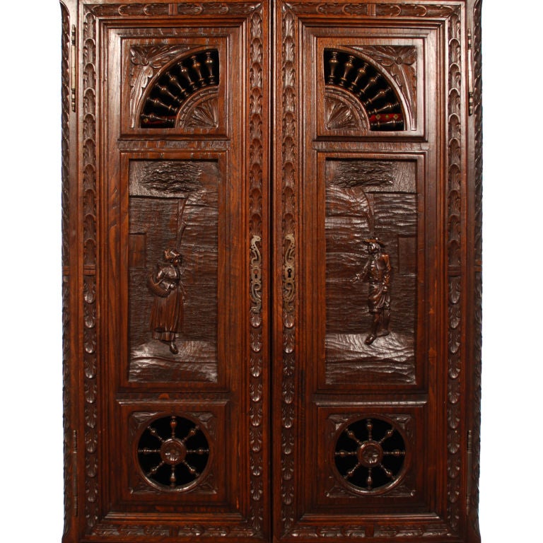 Hand Carved French Double Door Cabinet from Brittany, 19th C 2