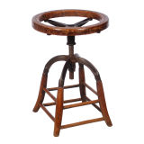 Oak Wood Vintage Industrial Stool with Swivel Seat