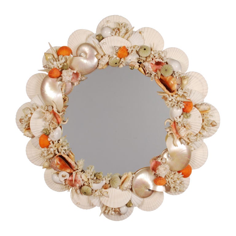 Exquisite Seashell Encrusted Round Mirror