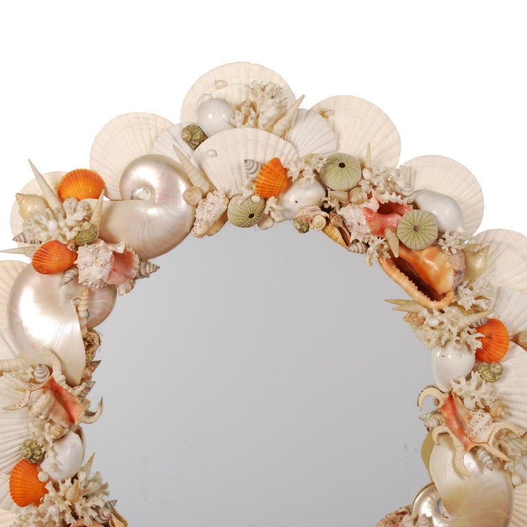 American Exquisite Seashell Encrusted Round Mirror