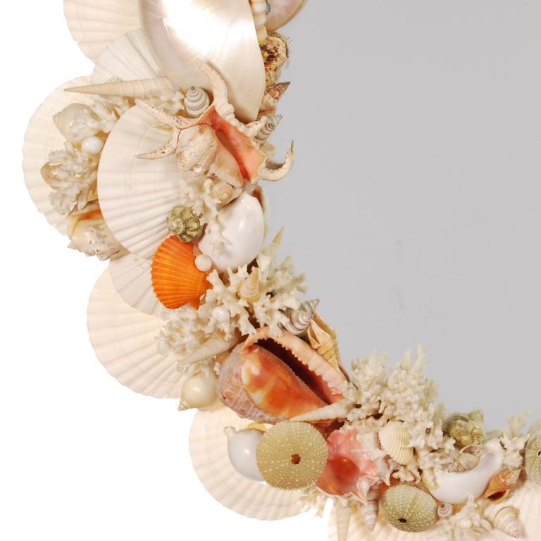 Late 20th Century Exquisite Seashell Encrusted Round Mirror