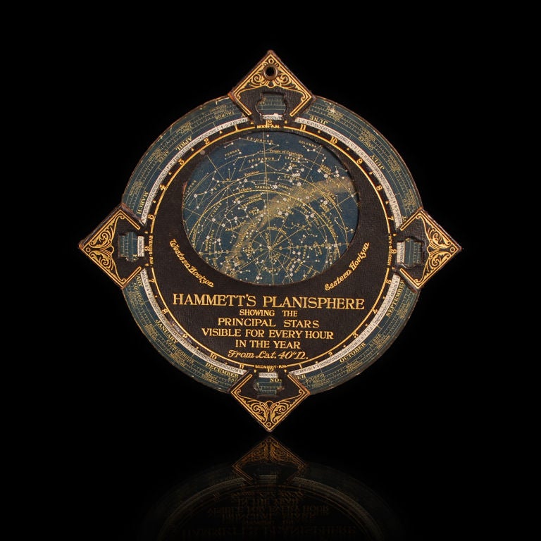This wonderful astrological map was made for the J. L. Hammett Co. of Boston, Massachusetts and allows you to locate the stars, constellations and the Milky Way. The front reads as follows:<br />
