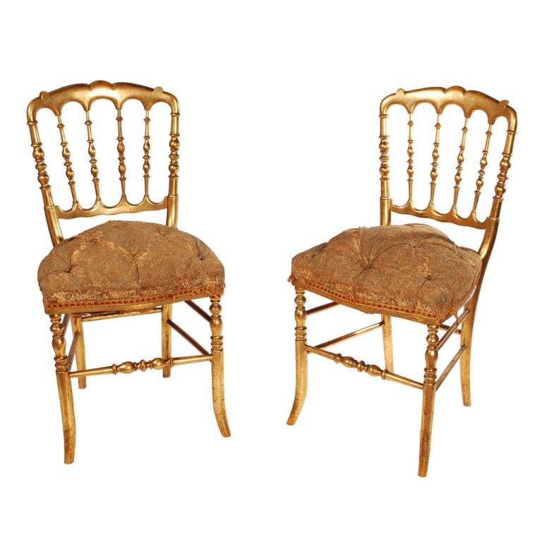 Pair of early carved wood Italian Chiavari Chairs, circa 1940